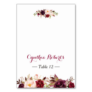 Burgundy Marsala Flowers Wedding Place Card