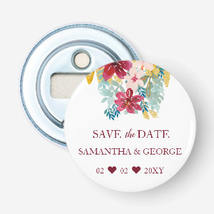 Burgundy Marsala Gold Floral Botanical Wedding Bottle Opener