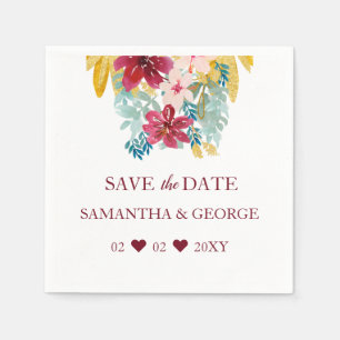 Burgundy Marsala Gold Floral Botanical Wedding Napkin