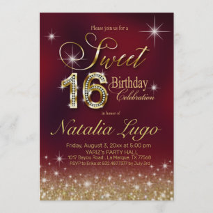 Burgundy Marsala Gold Glitter Sweet 16 Birthday Invitation