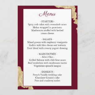 Burgundy Marsala & Gold Wedding Menu
