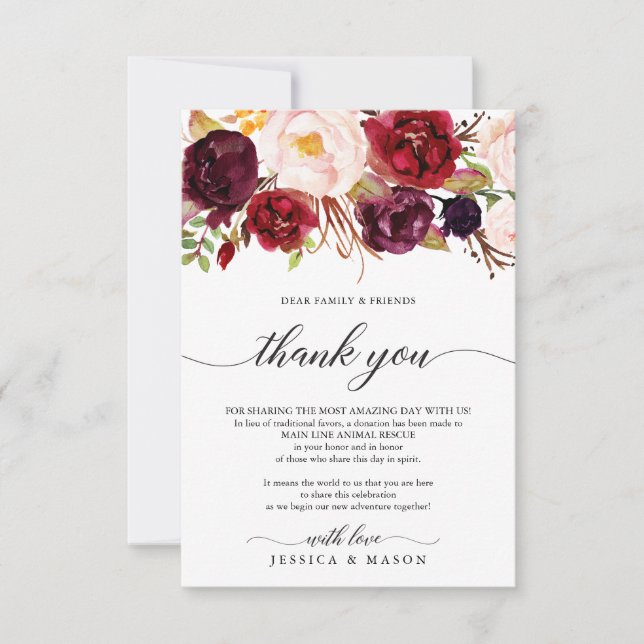 Burgundy Marsala In Lieu of Favours Place Card (Front)