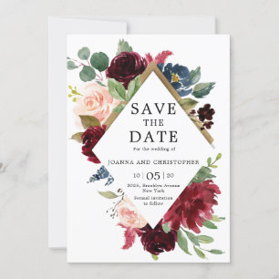 Burgundy Marsala Navy Blue Blush Pink Rose Wedding Save The Date