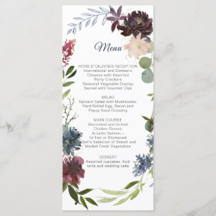 Burgundy Marsala Navy Greenery Wedding Menu