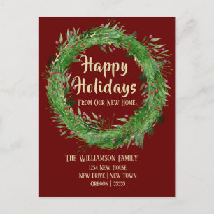 Burgundy Marsala New Home Happy Holiday Postcard
