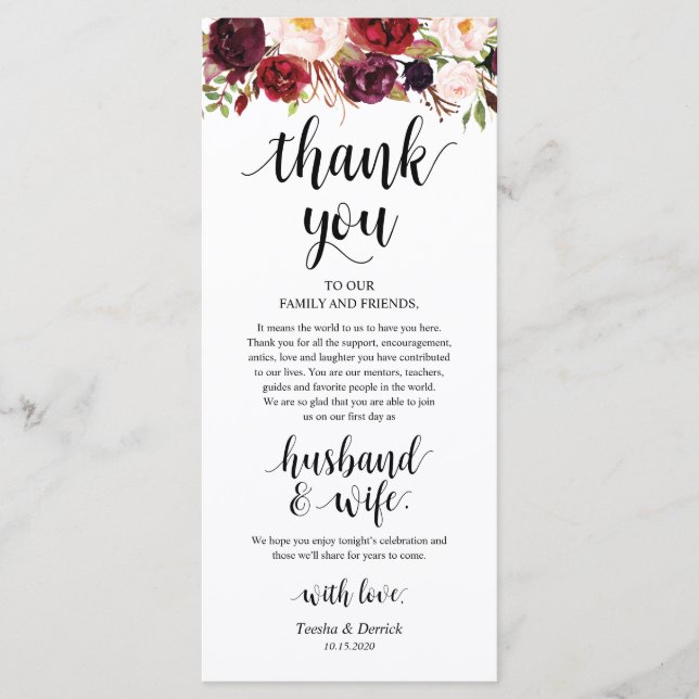 Burgundy Marsala, Place Setting Thank You Card (Front)