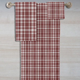Burgundy Marsala Plaid Bath Towel Set