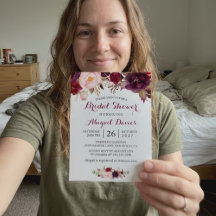 Burgundy Marsala Red Floral Autumn Bridal Shower