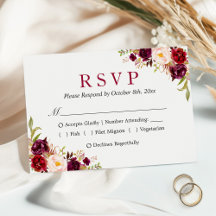 Burgundy Marsala Red Floral Meal Choice Wedding