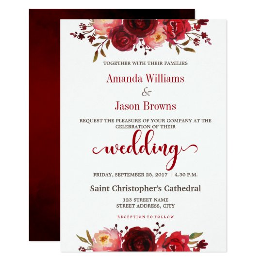 Burgundy Marsala Red Floral Wedding invitation