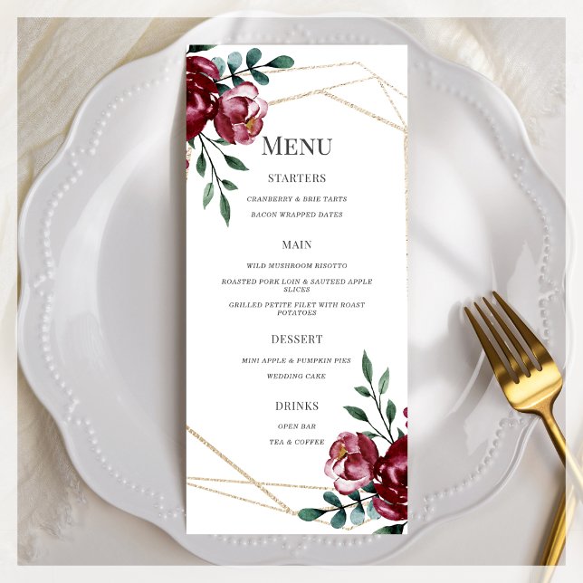 Burgundy | Marsala Red Floral Wedding Menu (Creator Uploaded)