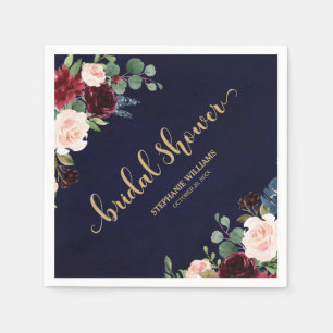 Burgundy Marsala Red Navy Floral Bridal Shower Napkin