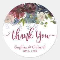 Burgundy Marsala Red Navy Floral Wedding Thank You