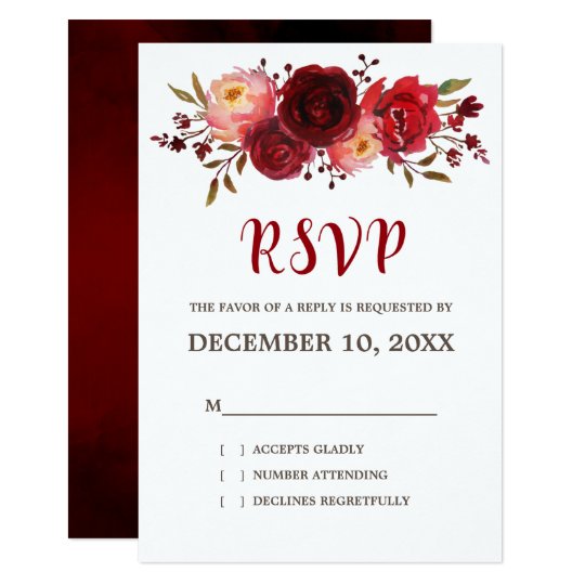 Burgundy Marsala Red Roses Floral RSVP Card