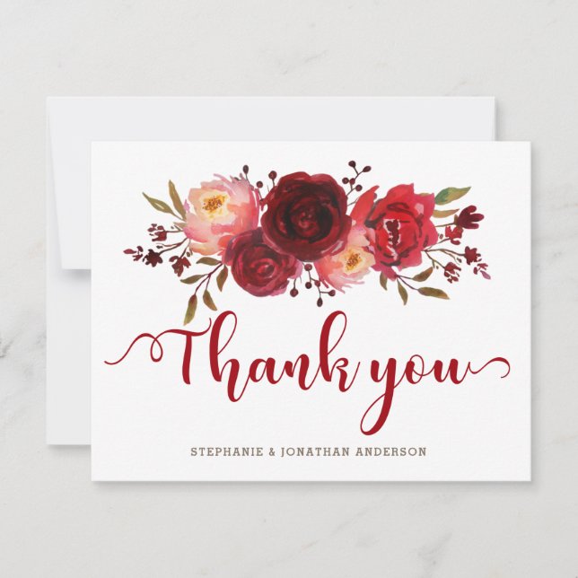 Burgundy Marsala Red Roses Floral Thank you (Front)