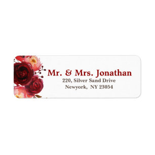 Burgundy Marsala Red Roses Floral Wedding Address