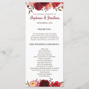 Burgundy Marsala Red Roses Floral Wedding Program Programme