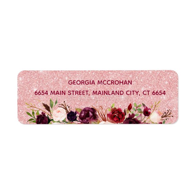 Burgundy Marsala Rose Glitter Return Address Label (Front)
