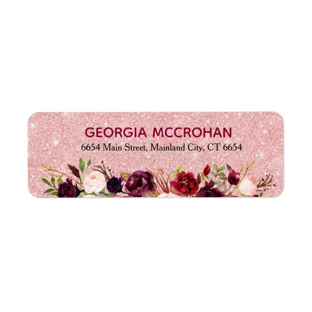 Burgundy Marsala Rose Glitter Return Address Label (Front)