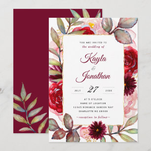 Burgundy Marsala Rose Gold and Blush Wedding Invitation