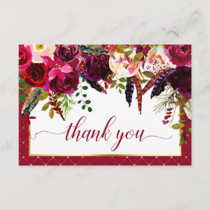 Burgundy Marsala Rustic Floral Chic Thank You Card