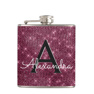 Burgundy Marsala Sparkle Monogram & Initial Hip Flask