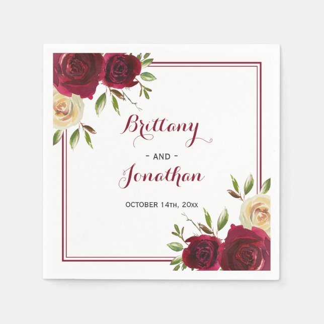 Burgundy Marsala Table Engagement Wedding Paper Napkin (Front)