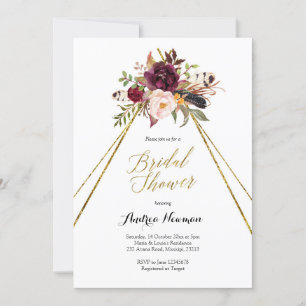 burgundy marsala teepee bridal shower invitation