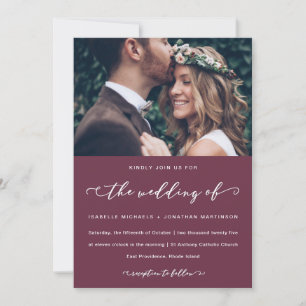 Burgundy Marsala Wedding Calligraphy and Photo Invitation