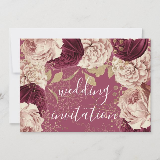 Burgundy Marsala Wedding Rose Pink Roses Floral  Invitation (Front)