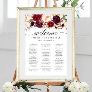 Burgundy Marsala Wedding Seating Chart Sign