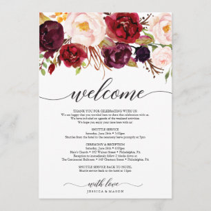 Burgundy Marsala Wedding Welcome Itinerary Letter Programme