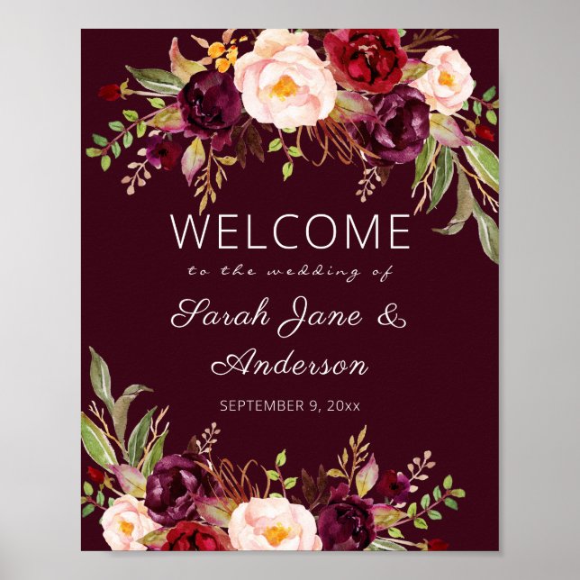 Burgundy Marsala Welcome Sign Poster (Front)