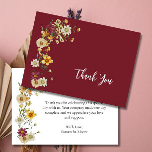 Burgundy Marsala Wildflower Rustic Boho Thank You Card