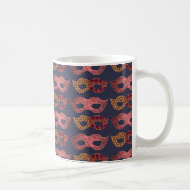 Burgundy Masquerade Masks Pattern Coffee Mug (Right)