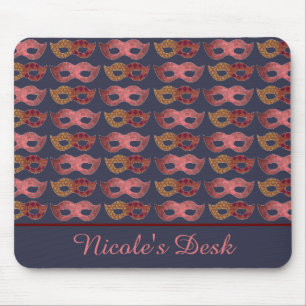 Burgundy Masquerade Masks Pattern Personalised Mouse Mat