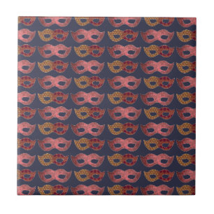 Burgundy Masquerade Masks Pattern Tile