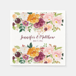 Burgundy Mauve Blush Saffron Yellow Rustic Bouquet Napkin