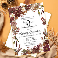 Burgundy Mauve Ivory Fall Floral 50th Birthday