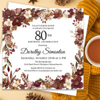 Burgundy Mauve Ivory Fall Floral 80th Birthday