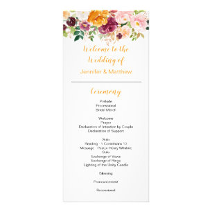 Burgundy Mauve Pink Saffron Wedding Program Rack Card