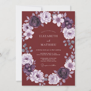 Burgundy Mauve Ranunculus Eucalyptus Wedding Invitation