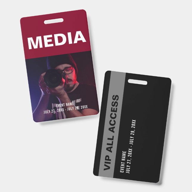 Burgundy | Media All Access Pass Event ID Badge (Front & Back)