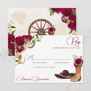Burgundy Merlot Charro Western Quinceanera RSVP Card
