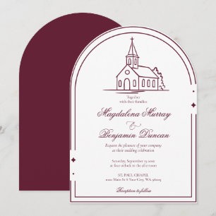 Burgundy Merlot Christian Chapel Church Wedding Invitation
