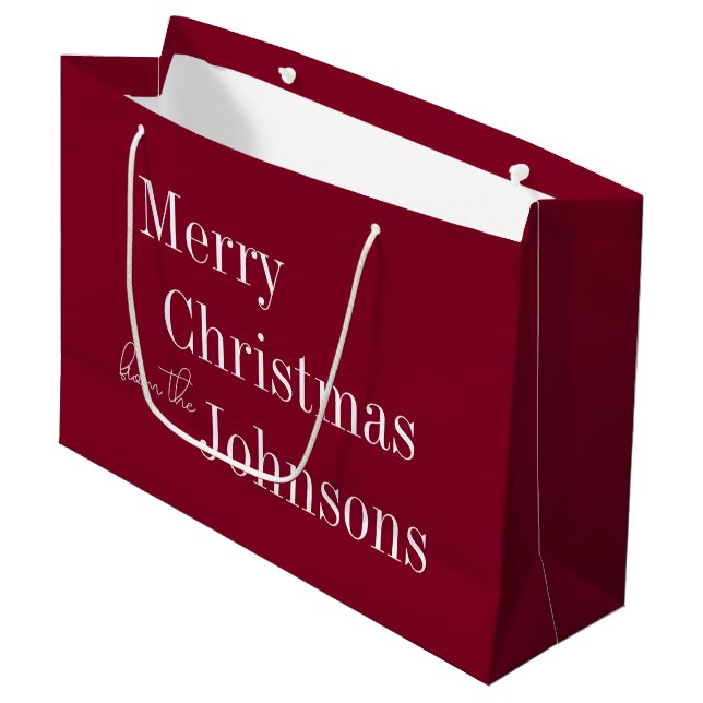 Burgundy Merry Christmas Large Gift Bag (Front Angled)