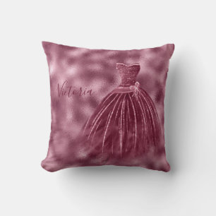 Burgundy Metallic Elegant Name Evening Gown Cushion