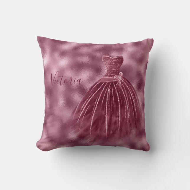 Burgundy Metallic Elegant Name Evening Gown  Cushion (Front)