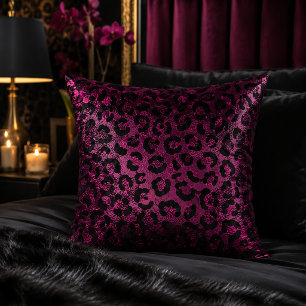 Burgundy Metallic Leopard Print Animal Pattern Cushion