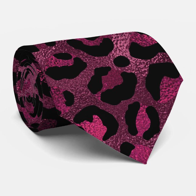 Burgundy Metallic Leopard Print Tie (Rolled)